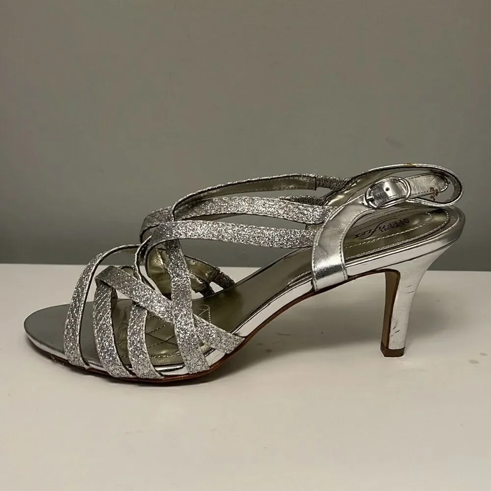 Alfani Alisa Silver Sparkly Strappy Heel Sandals Size 7.5M